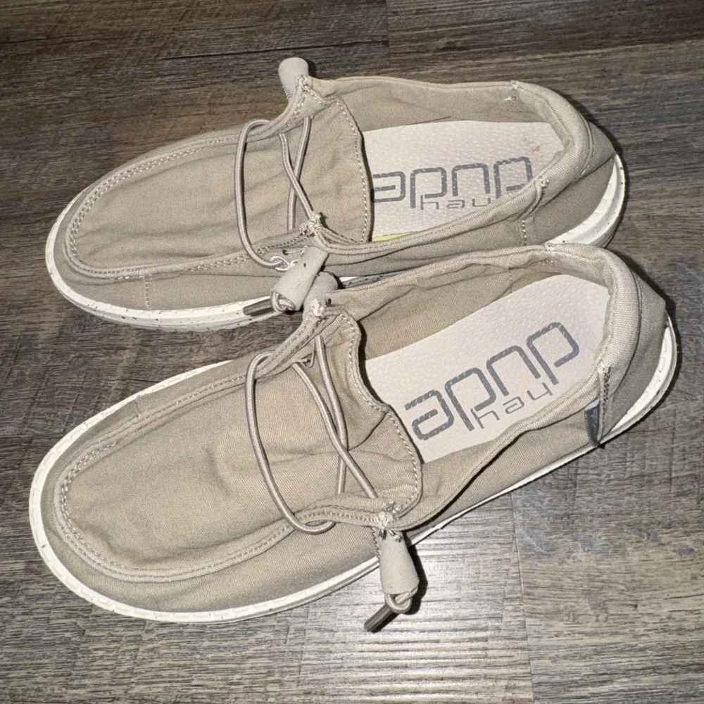 Hey Dude Wendy Canvas Loafers Grey Khaki Speckled Sole Shoes Womens 5